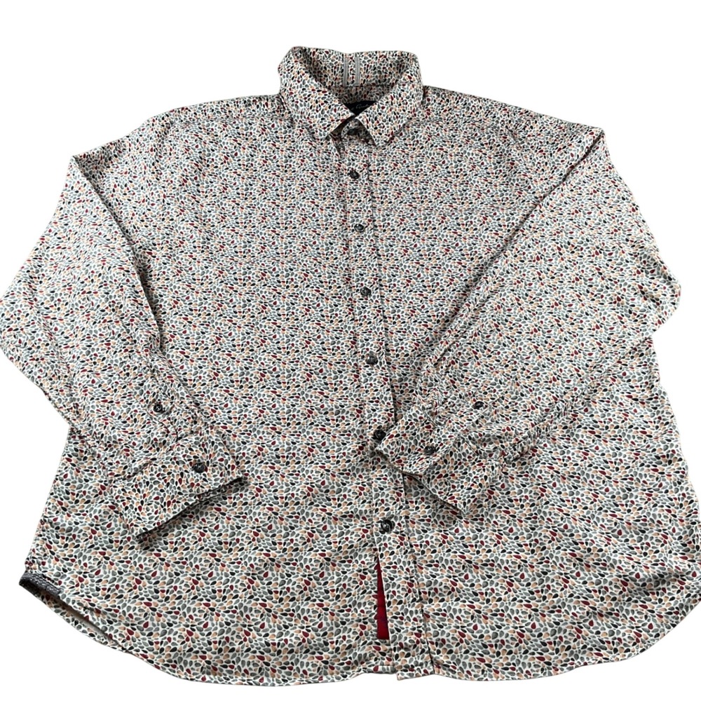 Robert Graham White Button-Down Shirt with Red, Green & Blue Micro Floral Print